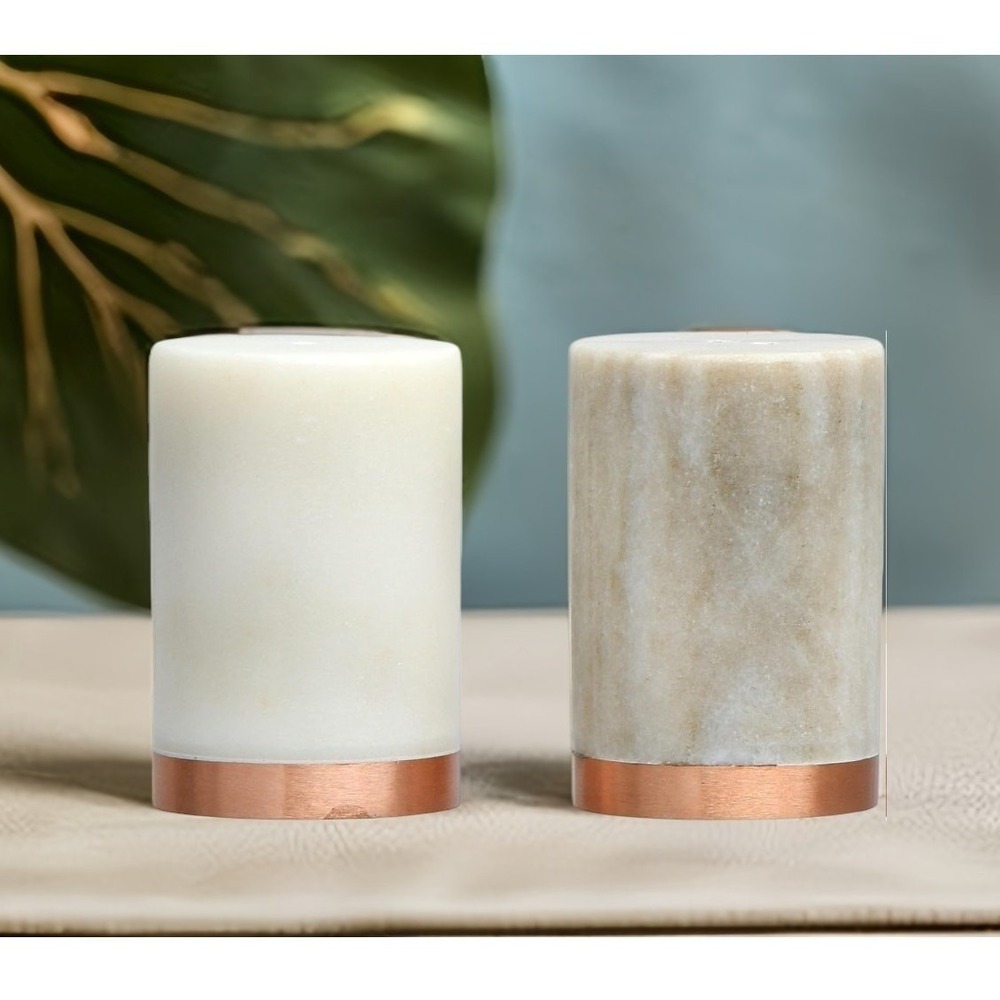 Creative Co-Op Marble Salt Pepper Shakers Set Rose Gold Quartz Geode